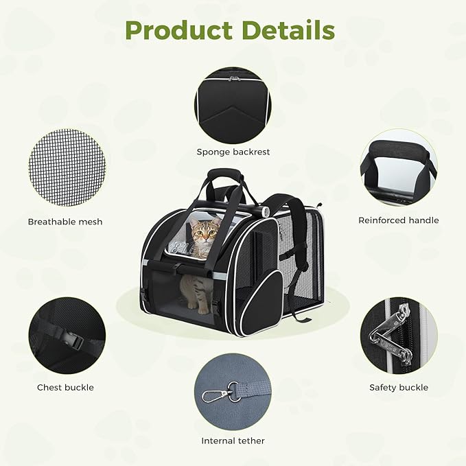 Lekereise Widened Pet Backpack Travel, Wide Pet Carrier Backpack for Cats and Small Dogs up to 18 lbs, Breathable Mesh Backpack Carrier with Sun Shade, Safety Leash, Hand Carry for Travel Vet Car