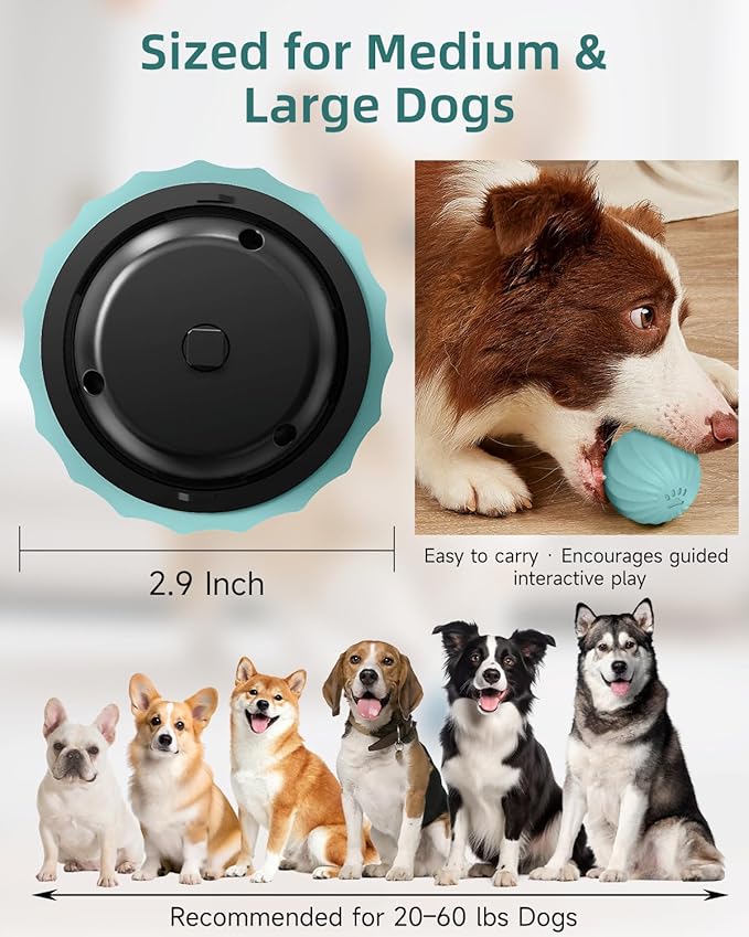 Interactive Dog Toys – Automatic Moving & Bouncing Ball to Keep Dogs Busy Indoors, Durable Natural Rubber Rolling Toy with 2 Play Modes for Medium & Large Dogs(Blue)