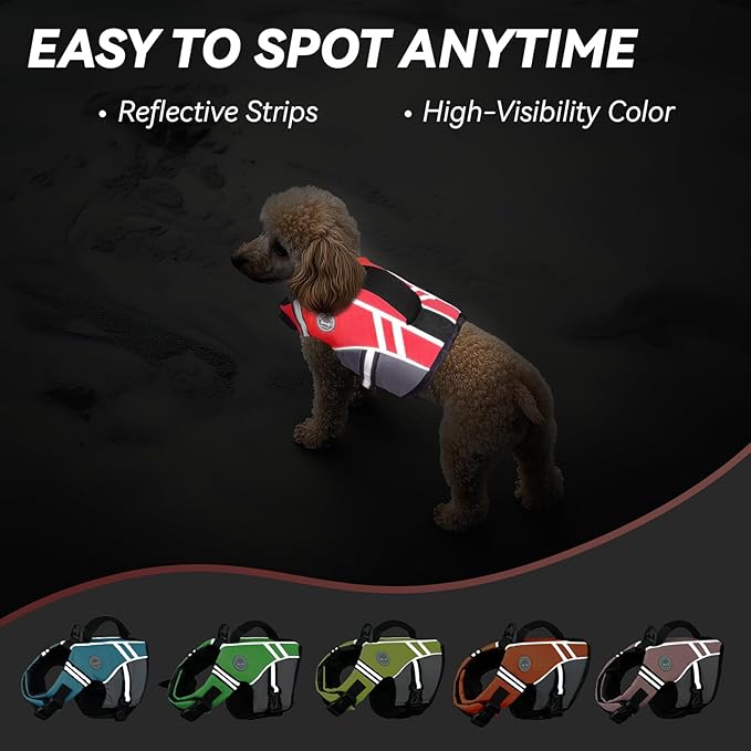 VIVAGLORY Sports Style Dog Life Vest, Dog Life Jacket for Swimming & Boating, Ripstop & Buoyancy for Puppy Doggy, Lifejacket with Handle, XS, Bright Pink