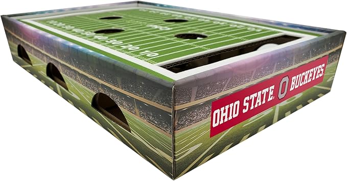 Pets First NCAA Ohio State Buckeyes Cat Scratcher Box, Game Day Cat Toy, NCAA Football Field Designed Cat Scratcher and Lounge, Stimulating Cat Game