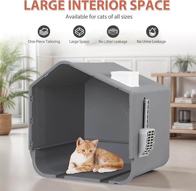 Large Enclosed Cat Litter Box with Mat and Litter Scoop Covered Cat Litter Pan, Odorless Toilet Anti-Splashing Kitty Pan, Gray