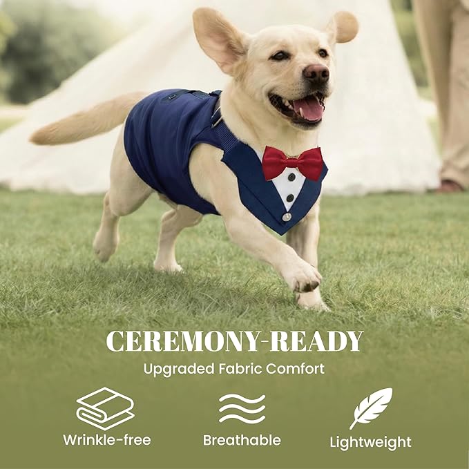 AVERYDAY 2 Pcs Dog Tuxedo & Bandana Set, Dog Suit Costume with Bowtie for Wedding Outfit, Pet Tux Harness with Leash Ring for Party Birthday Christmas, Formal Wear for Small Medium Large Breed