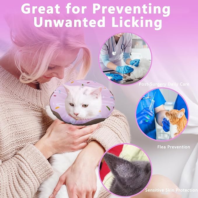 Seyezo Cat Cone Collar Soft, Adjustable Cat Recovery Collar Kitten Cones to Stop Licking, Cute Donut E Collar After Surgery, Cats Neck Pillow Cone Elizabethan Cones of Shame (Waterproof Purple, Small)