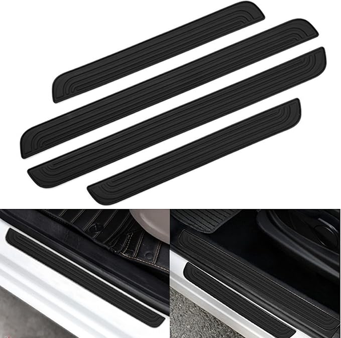 Door Sill Plate Protectors for Car - Universal Door Entry Guards Sill Scuff Cover Panel Step Protector, Welcome Pedal Protector Cover, No Pattern, Full Black Base, 4pcs/Set