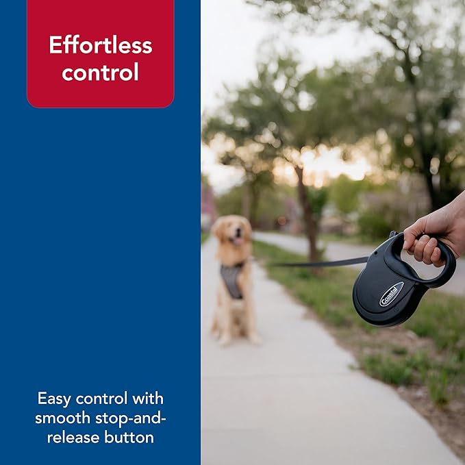 Coastal Pet Power Walker Dog Retractable Leash - Reflective Dog Leash - Stop-and-Release Control Button - Comfort Grip Handle - Red - Small
