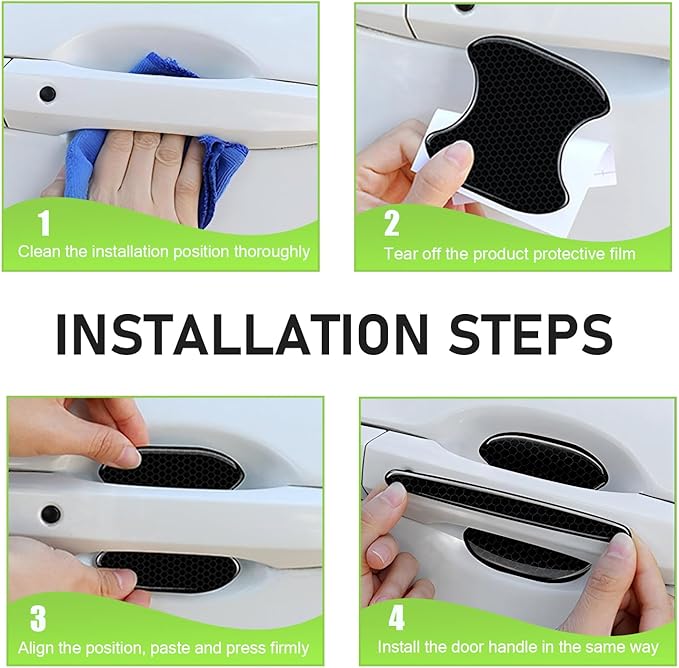 8PCS Car Door Handle Protector, Reflective Car Door Handle Bowl Stickers, Self-Adhesive Anti-Scratch Doors Handles Paint Protective Film, Universal Protection Guard for Most Cars (Black)