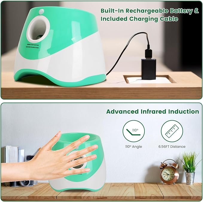 Automatic Dog Ball Launcher, Dog Ball Thrower Interactive Fetch Machine with 6 Tennis Balls 3 Adjustable Launch Distance for Small Medium Dogs