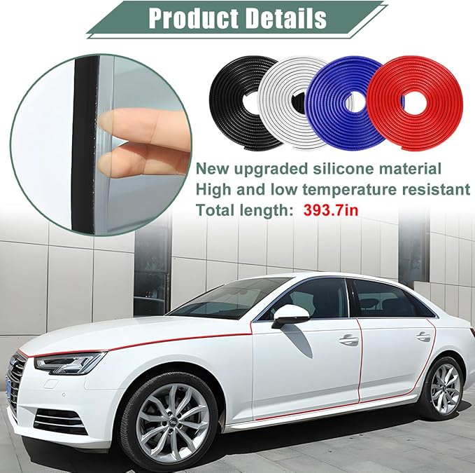 Osilly Car Door Protector Edge Guards, 33Ft Anti Collision U Shaped Automobile Door Seal Protector, No Glue Vehicle Exterior Edge Trim Protective Strip Accessories, Universal Fit (Red)