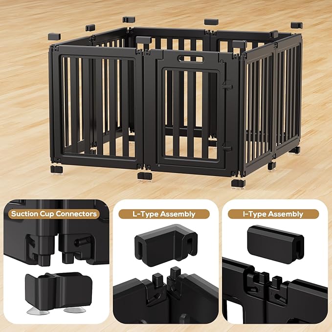 Dog Playpen, Clear Dog Pen, Dog Pen Indoor, Easy to Install and Remove Dog Play Pen, Puppy Playpen Suitable for Dogs, Cats,Dog Playpen Indoor (Black, 30.3 inch Height, 8 Panels)