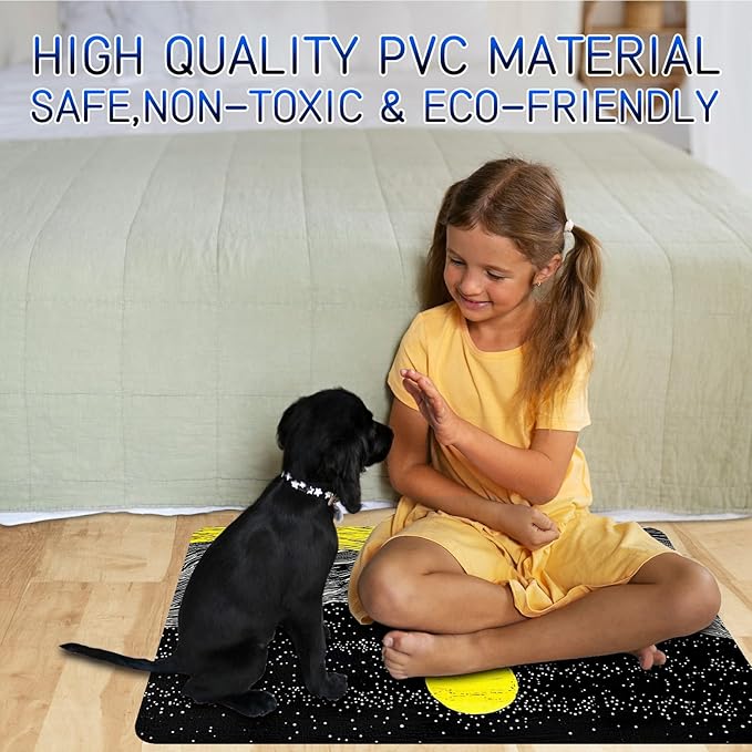 Dog Food Mat, 15.7" x 23.6" Absorbent Pet Feeding Mat for Food and Water, Waterproof Diatom Mud Pet Placemat with Non-Slip Rubber Backing, Cat Bowl Mat for Floors - Creek Yellow Moon