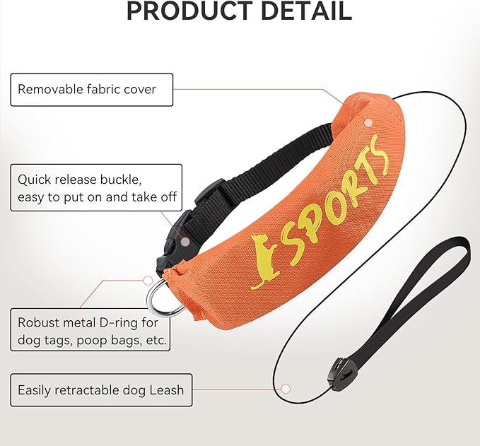 NAMSAN Retractable Dog Leash Collar for Small to Medium Dogs, Dog Collar with Retractable Leash Built-in, All-in-One, Adjustable, Orange