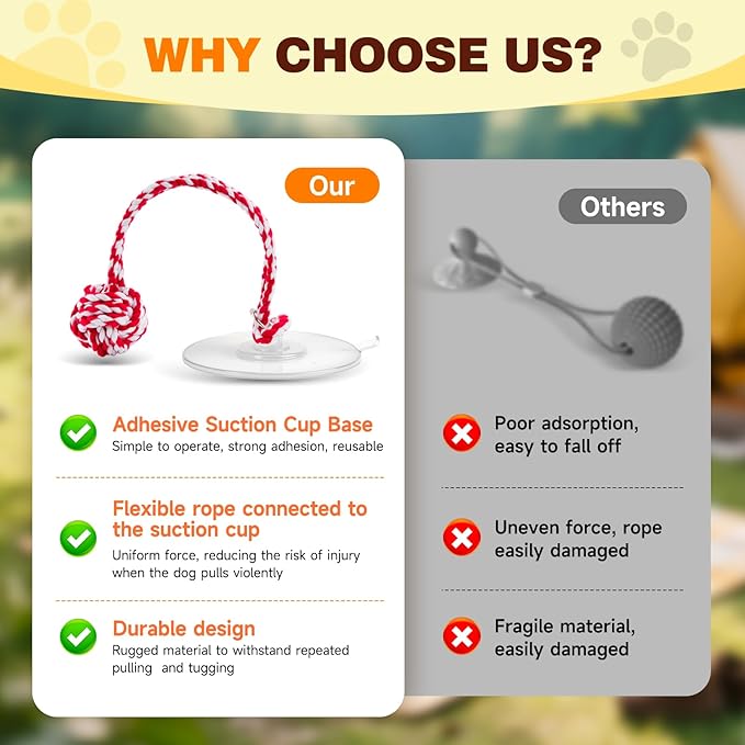 Interactive Dog Toys, Gel Suction Cup Design, Cotton Rope Ball with Built-in Bell, Puppy Teething Toys, Tug of War Dog Toy, Dog Puzzle Toy for Small Dogs, Red & White
