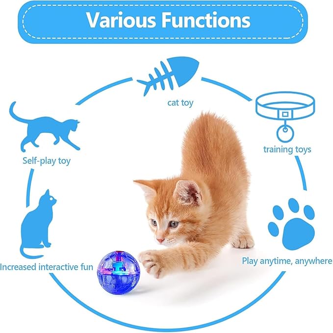 Sratte 6 Pcs Ghost Hunting Cat Ball Activated Cat Toy Motion LED Light Pet Balls Motion Dog Interactive Pet Toys Glowing Mini Running Exercise Supplies for Animals Activity (Clear)