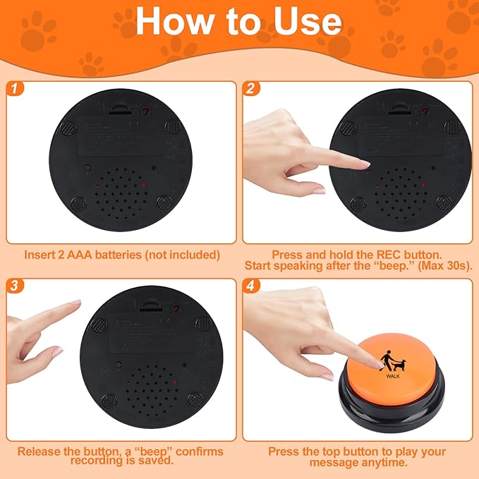 Dog Buttons for Communication,8Pcs 8 Color Talking Button Set with 30s Recordable Voice Pet Training Buzzers with 2 Mats & 2 Stickers, Talking Buttons for Dogs & Cats (Batteries Not Included)