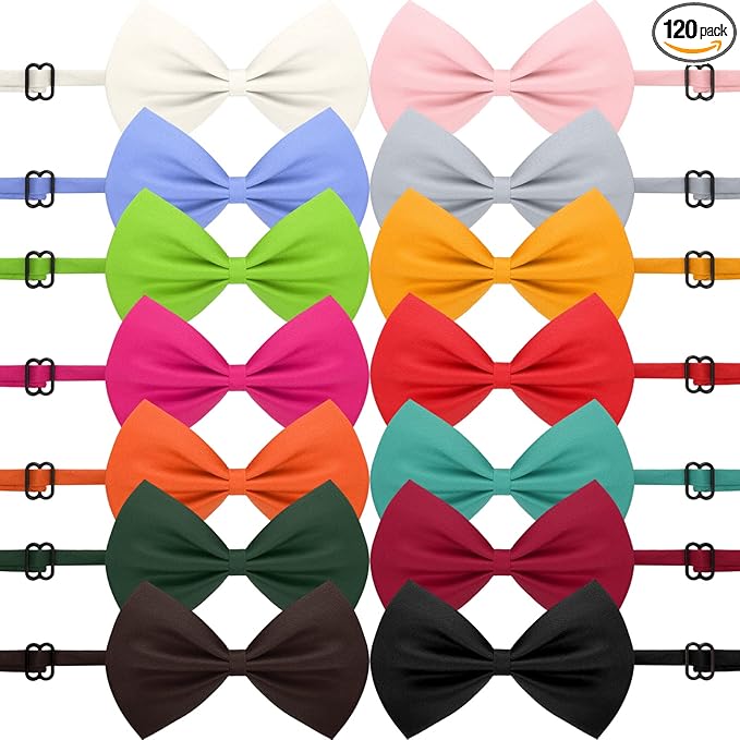 Cindeer 120 Pcs Dog Bow Ties with Adjustable Collar Puppy Neckties Bulk Cat Bowtie Collar Assorted Colors Solid Pet Grooming Bows Dog Grooming Accessories for Small Medium Large Pet,14 Colors
