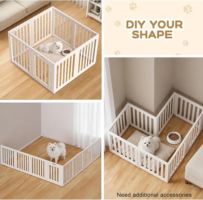 Dog Playpen, Clear Dog Pen, Dog Pen Indoor, Easy to Install and Remove Dog Play Pen, Puppy Playpen Suitable for Dogs, Cats,Dog Playpen Indoor (White, 30.3 inch Height, 8 Panels)