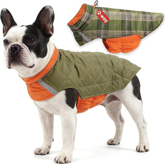 Dog Winter Coat for Large Dogs,Warm Reversible Puffer Jacket Lightweight Pet Vest Snowsuit with D-Ring,Waterproof Dog Cold Weather Coats Small to Large Breed Dogs Clothes,Green,2XL