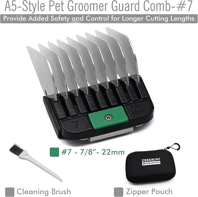 Professional A5-Style Animal Clipper Stainless Steel Color-Coded Snap-on Attachment Guard Guide Comb, 1/8"-1" Compatible with Wahl KM Series Oster A5 Andis Detachable Blade Pet Dog Groomers (#7-7/8")