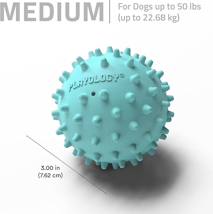 Playology Dog Toys | Squeaky Spiky Chew Ball for Medium Dogs | Peanut Butter Scented Dog Ball for Tough Chewers