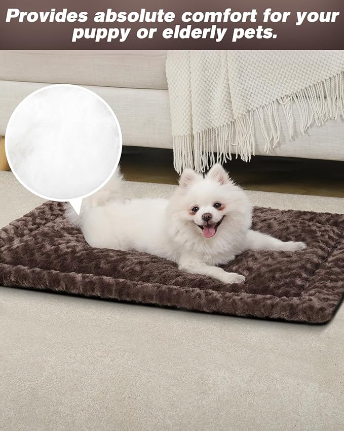 Washable Dog Bed Reversible Dog Beds for Crate Soft Fluffy Kennel Pad Anti-Slip Pet Sleeping Mat for Large Jumbo Medium Small Dogs (Brown, 42.00" x 28.00" x 1.50")