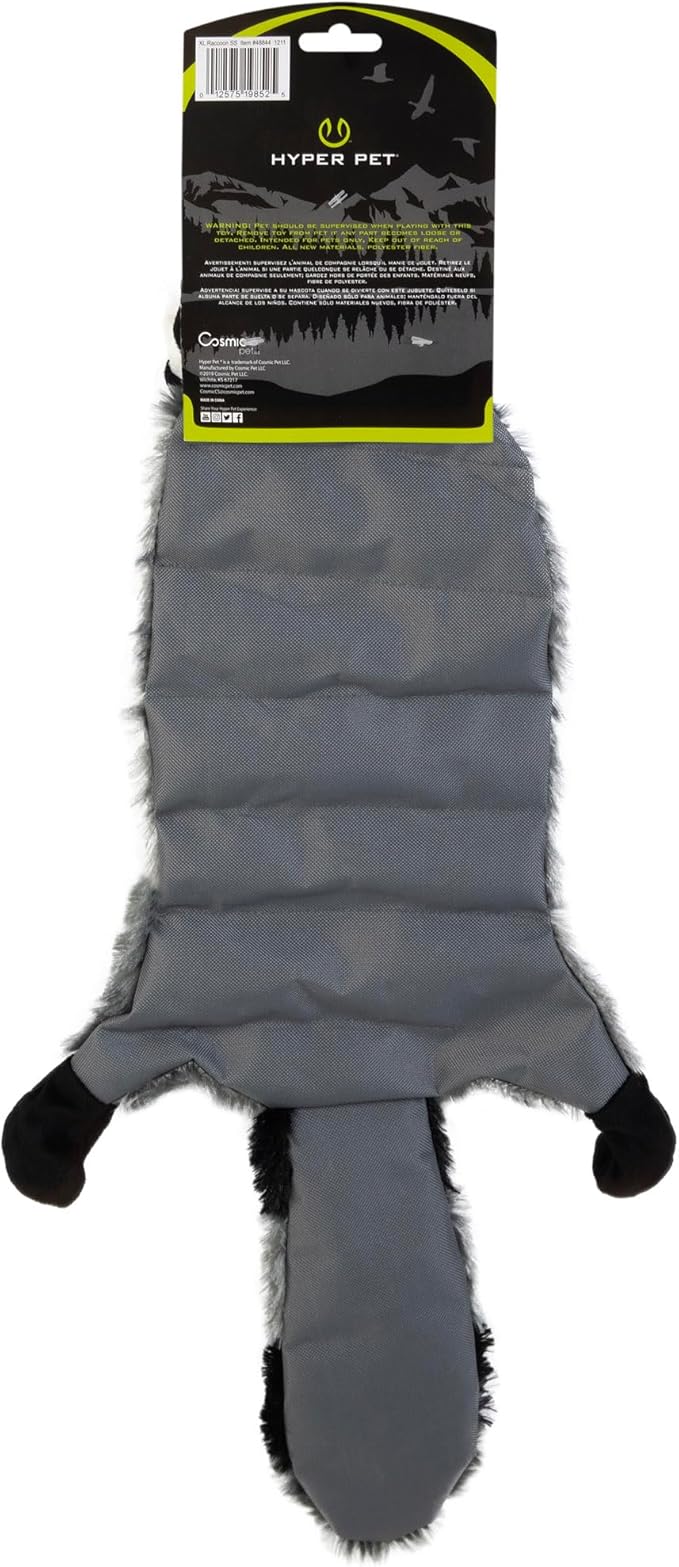 Hyper Pet Critter Skinz Super Squeaker Raccoon Stuffing Free Plush Soft Dog Toy, Extra Large, Pack of 1