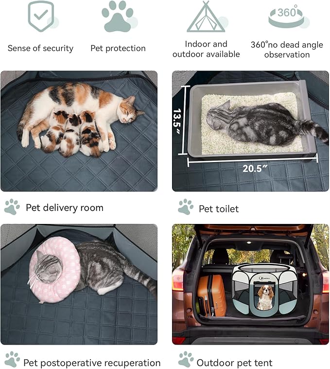 Siedihit Dog Playpen with 2 Washable Pee Pad, Puppy Pet Cat Playpen Small AnimalsTent Crate Indoor/Outdoor, Portable Pop Up Kennel with Carrying Case(Grey with 2 Pads, Small)