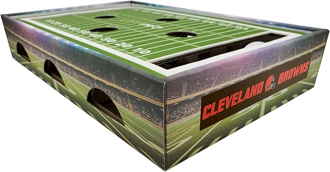 NFL Cleveland Browns Football Field Felt Cat Scratcher & Lounge - Game Day Cat Toy with 2 Jingle Bell Balls