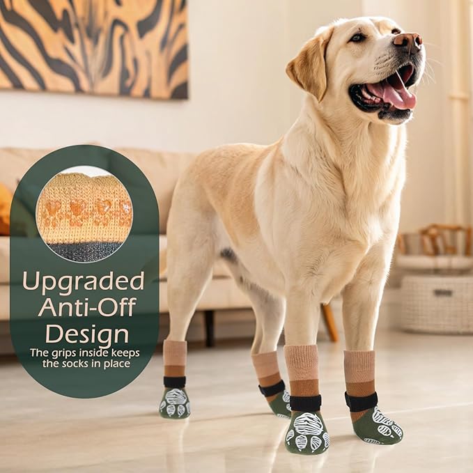 EXPAWLORER Anti Slip Dog Socks to Prevent Licking Paws, Dog Shoes for Hot Pavement, Dog Booties for Hardwood Floors, Dog Boots & Paw Protectors with Grippers for Small Medium Large Senior Dogs S