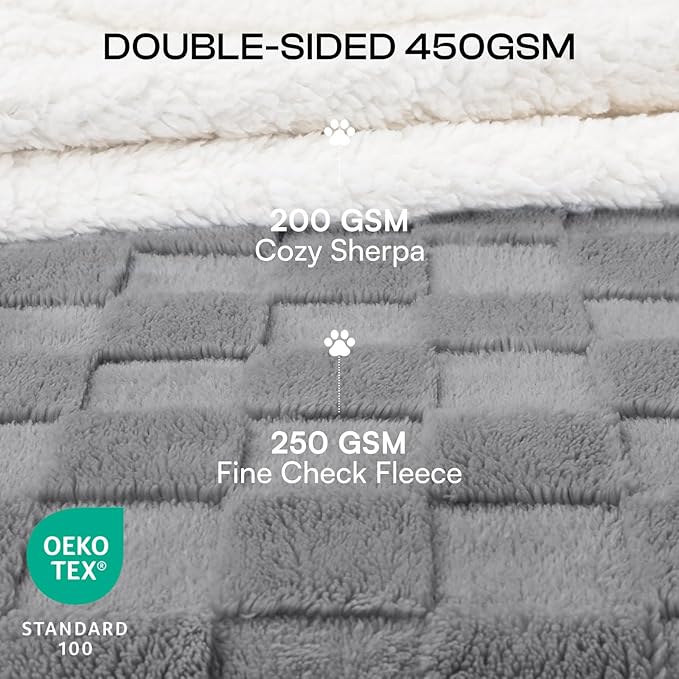 Luciphia Waterproof Dog Blanket, Leakproof Small Pet Blanket for Couch Sofa Bed Furniture Cover Protector, Washable Soft Sherpa Fleece with 3D Jacquard, Cozy Calming Reversible, Gray White, 40"x28"