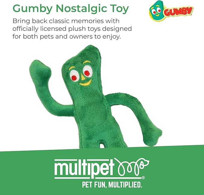 Multipet Gumby Dog Plush Toy - Squeaky Toy for All Dogs - Extra Soft Plush w/ Flexible Legs & Arms - Stuffed Animal for Cuddling & Playing - Cute Dog Pet Toy (9", Green)