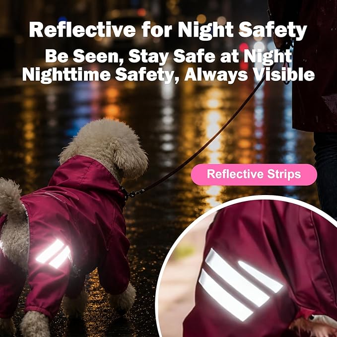 Dog Raincoat Waterproof Windproof Full Body Pet Jacket, Adjustable Reflective Puppy Rain Suit with Leash Hole, Lightweight Foldable Dog Coat for Small Medium Dogs(Pink, XL)