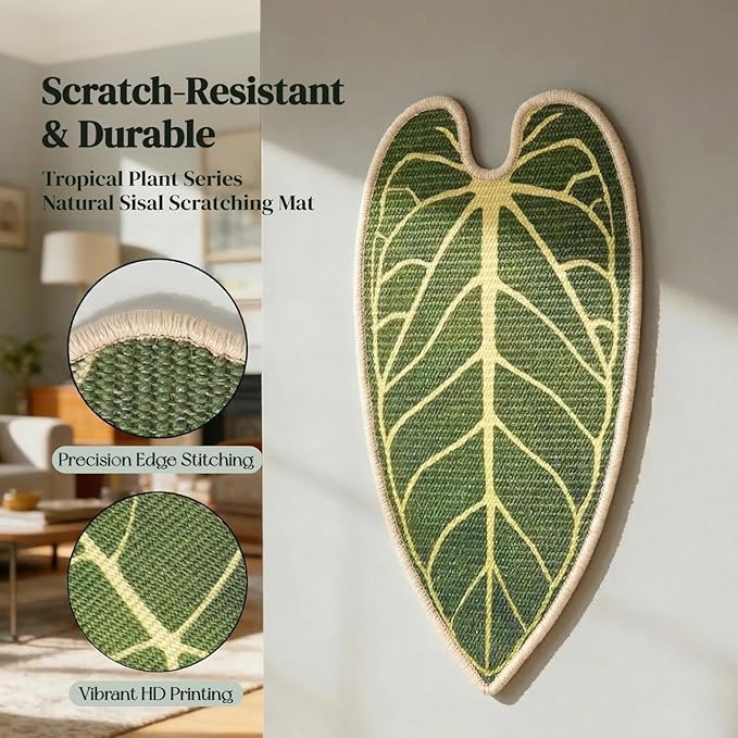 Premium Natural Sisal Botanical Leaf Cat Scratcher Mat, Extra Large Leaf-Shaped for Wall & Floor, Indoor Jungle Decor, Furniture Protector, Durable Cat Scratcher with Stylish Leaf Design (Anthurium)