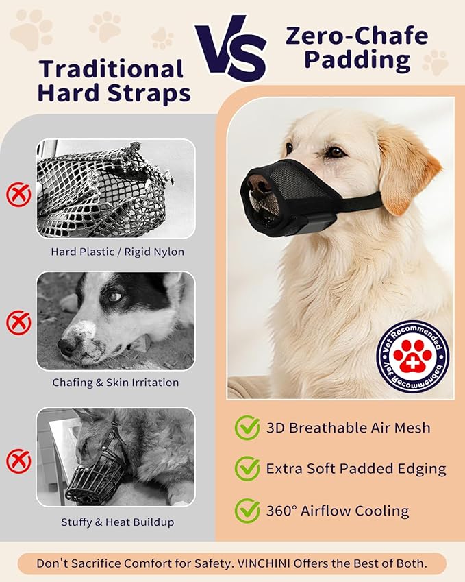 Dog Muzzle for Large Dogs Labrador Husky, 3D Air Mesh Breathable Mouth Guard to Stop Scavenging Biting, Escape-Proof Pet Snout Strap for Grooming, Black L