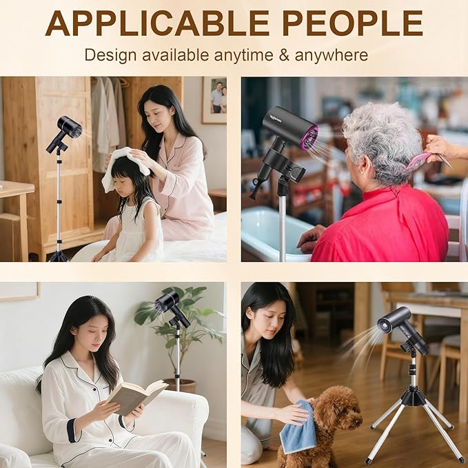 Shouken Adjustable Hands-Free Hair Dryer Stand Holder-59 inches,360 Degree Rotation,Blow Dryer Holder Countertop With Non-Slip Tripod and Universal Clip,Adjustable Height Countertop Blow Dryer Holder