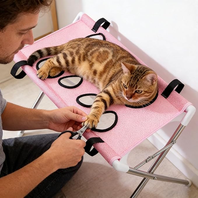 Pet Grooming Hammock Dog Cat Grooming Harness with Frame Stand Detachable Hanging Cradle Sling Anti-Scratch for Small Pets Nail Clipping, Bathing, Claw Care, Ear Cleaning (Black)