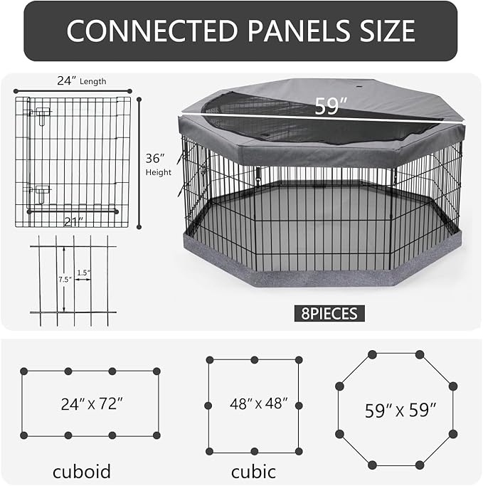 PETIME Foldable Metal Dog Exercise Pen/Pet Puppy Playpen Kennels Yard Fence Indoor/Outdoor 8 Panel 24" W x 36" H with Top Cover and Bottom Pad (Playpen+Bottom+Top Cover, 8 Panels 36" H)