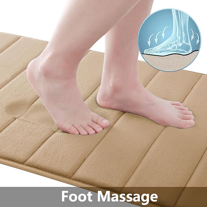 Buganda Memory Foam Bath Mat, 59" x 34", Ultra Soft and Non-Slip Bathroom Rugs, Water Absorbent and Machine Washable Bath Rug Runner for Bathroom, Shower, and Tub, Camel