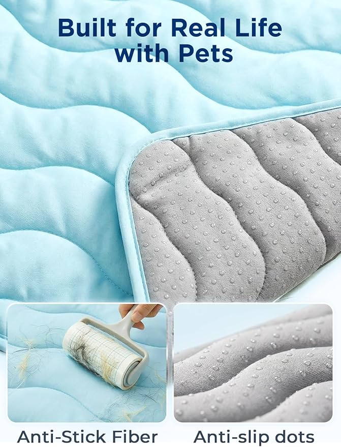 Dog Cooling Mat for Extra Large Dogs, 48"x30" Breathable Self Cooling Crate Mat for Dogs & Cats, QMAX>0.5 Portable Washable Pet Cooling Mat for Dog Bed, Thickened Cool Fiber Indoor/Outdoor Summer,Blue