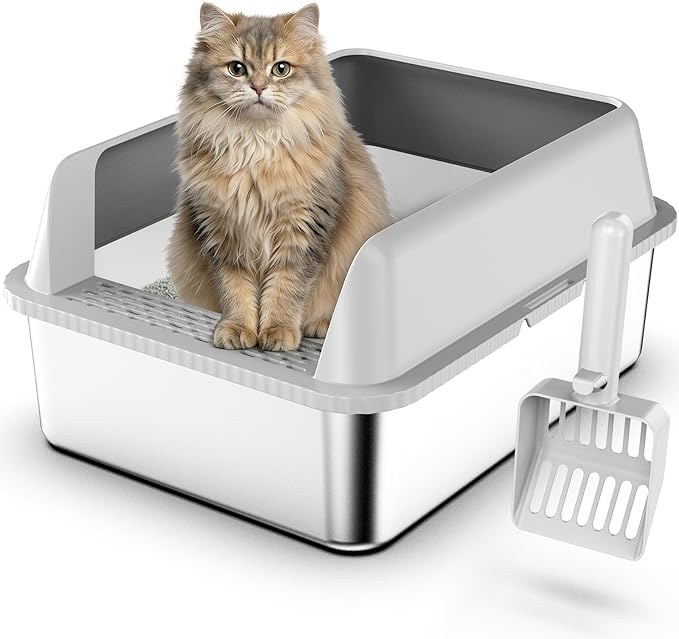 Suzzipaws Stainless Steel Litter Box with Lid, 17.3”×13.4”×9" Kitty Litter Box for Kittens & Small Pets, High Sides Metal Cat Litter Box for Leak Proof, Easy to Clean, Non-Stick, Odor Control