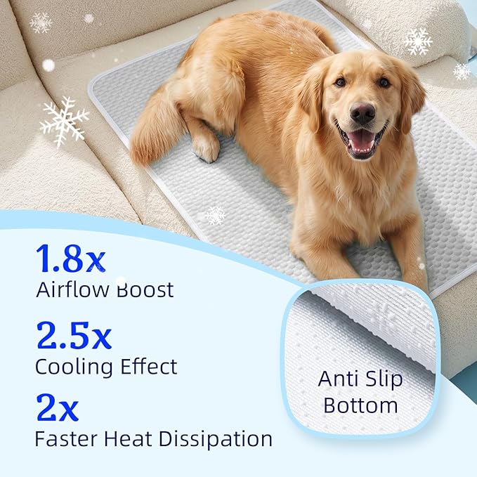 Mora Pets Dog Cooling Mat Instant Self Cooling Pad for Dogs & Cats Breathable Washable Summer Pet Cool Mat Indoor Outdoor, Cold Blanket for Floor Crate Car Travel Use Non Slip XLarge 48 x 30 inch Grey
