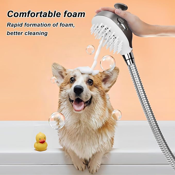 Dog shower sparyer attachment Shower Head with Silicone massage brush for pet dog bathing, Extra long 98'' Hose for Tub faucet Baby & Hair washing, pet bathing supplies