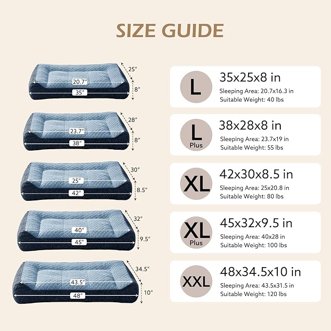 JOEJOY XL Orthopedic Dog Beds Large Sized Dog, Extra Thick Supportive Big Dogs Couch Bed with Sides, Ultra Soft Pet Bed Sofa for Large Dogs, Blue, 38''x28''