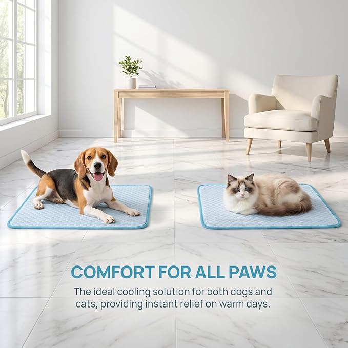 Dog Cooling Mat for Small Pets Up to 11 lbs, 19.7"x15.7" - Gel Free Ice Silk Self-Cooling Pad, Non-Slip Portable Summer Pet Bed for Kittens Puppies, Blue