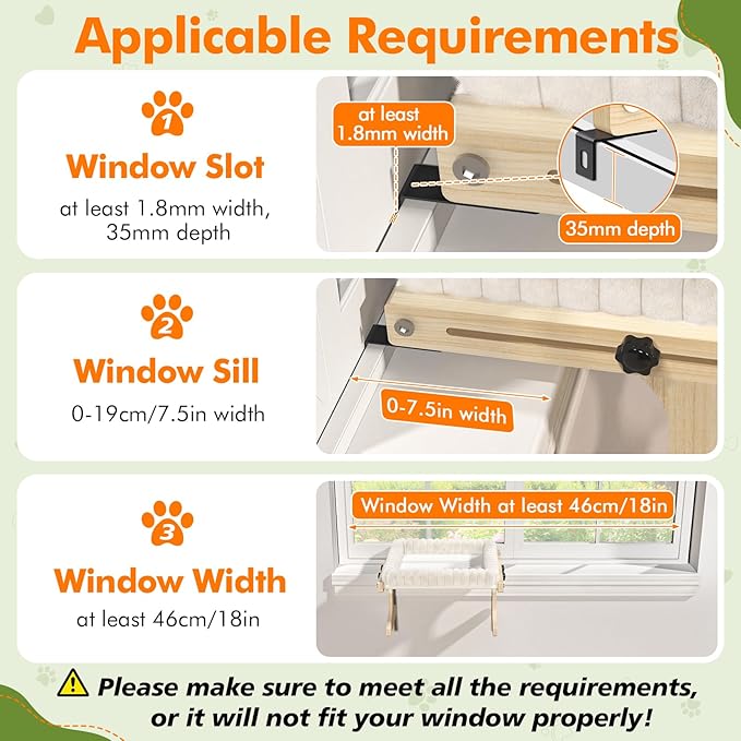 XiaZ Cat Perch for Window Cats Hammock Indoor Bed for Window Adjustable Wooden Frame Bird Watching Sunbathing Space-Saving Single Layer 18 * 16 * 9.4inch (Small Breeds Recommended)