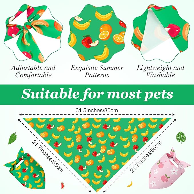 Abbylike 100 Pieces Summer Themed Dog Bandanas Bulk Hawaiian Dog Bandanas for Pets Triangle Kerchief Scarf Bibs Set for Summer Pets Dogs Party Costume Accessories, 25 Styles (31.5 x 21.7 x 21.7)