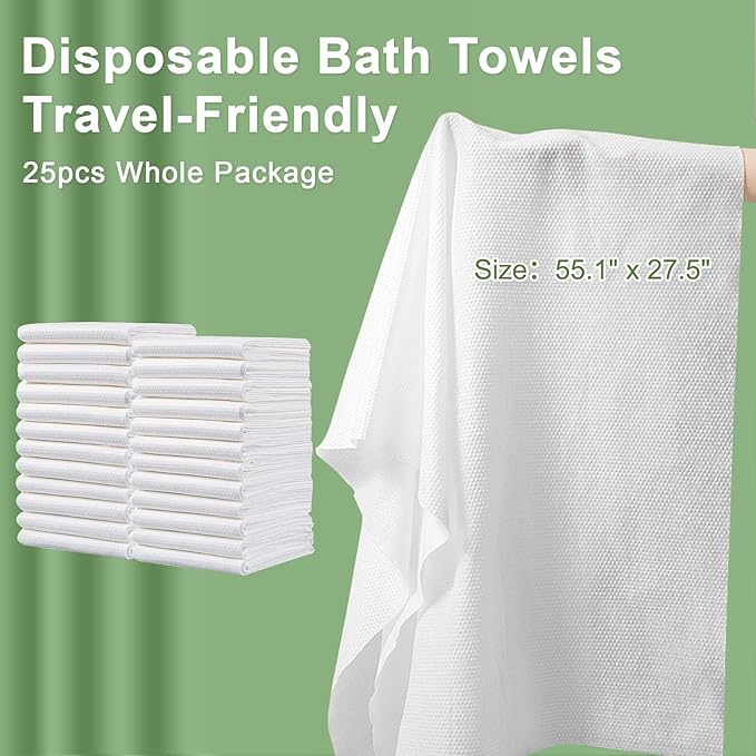 Disposable Bath Towels, 25 Pack 55" x 27.5" Ultra Soft, Quick Dry Disposable Body Towel, Portable Travel Towel for Hotel Camping Beach Swimming Gym Sauna Spa, Personal Care Pet Towels