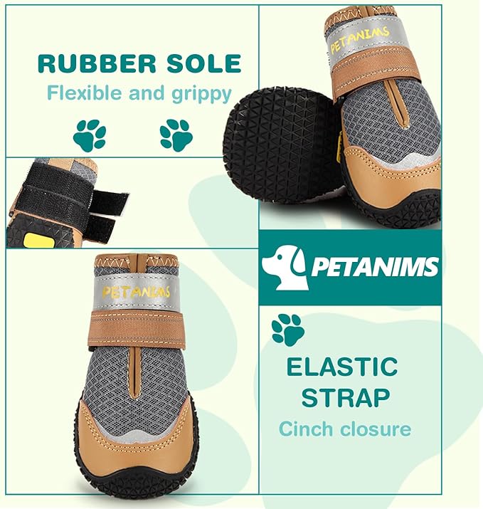 Petanims Dog Shoes for Large Dogs, Medium Dog Boots & Paw Protectors for Winter Snow, Breathable Dog Booties for Hot Pavement, Hardwood Floors Gray Size 5