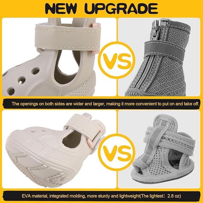 EVA Dog Shoes- Non-Slip Waterproof Dog Booties for Hot Pavement, Easy ON & Off, Reflective Adjustable Pet Boots & Paw Protectors, Rugged Sole for Small Medium Large Dog Outdoor Walking (Beige,S)