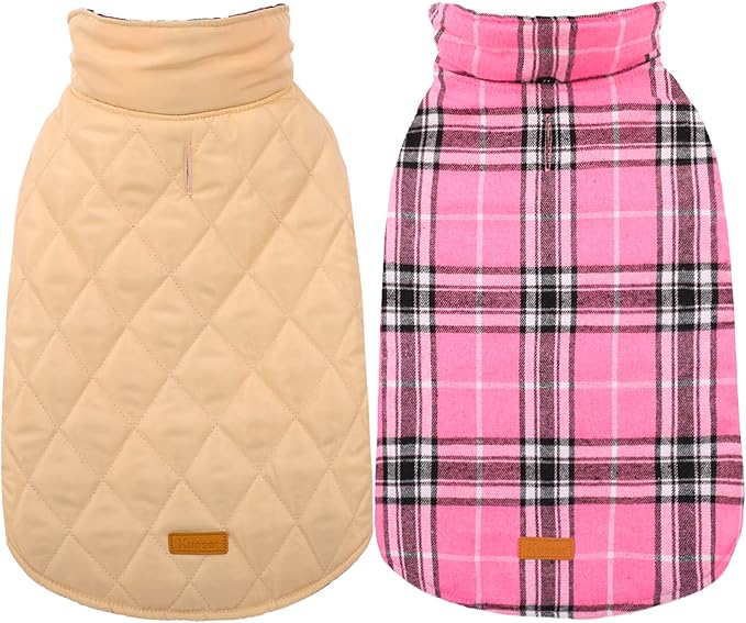 Kuoser Waterproof Dog Coat, Reversible Dog Jacket for Medium Dogs, Adjustable Durable Doggie Winter Coat Warm Puppy Cold Weather Apparel from Small to Large Breed, Pink M