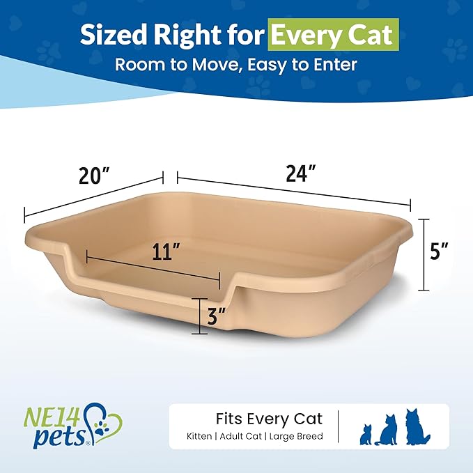 KittyGoHere Senior Cat Litter Box, Large Litter pan with Long-Handle Jumbo Scoop, Open Top Low Entrance Kitty Litter Box, Lightweight Low Entry Litters Box, Durable, Made in USA (Beach Sand)